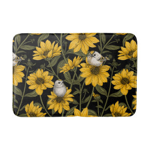 Wilde zonnebloemen en goudkam vogels / geel badmat