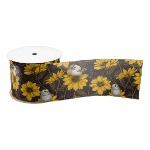 Wilde zonnebloemen en goudkam vogels / geel lint