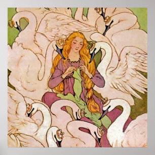 “Wilde Zwanen” sprookjeskunst door Elenore Abbott Poster