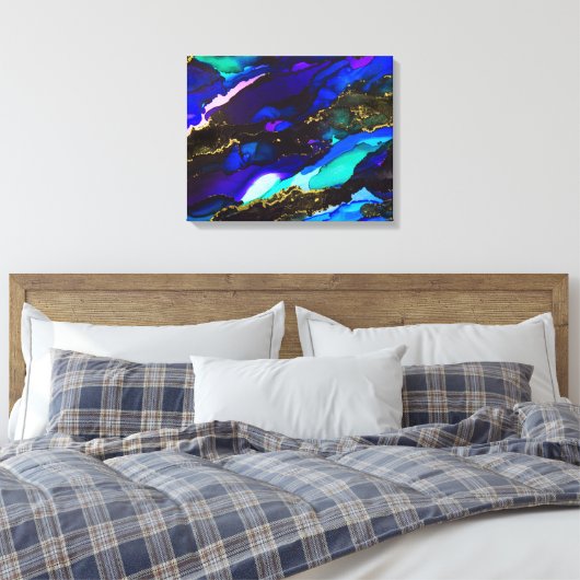 Wilde zwarte en Paarse alcoholinkt Canvas Afdruk (Insitu (Slaapkamer))