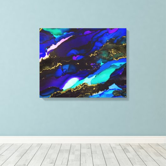 Wilde zwarte en Paarse alcoholinkt Canvas Afdruk (Insitu (Houten vloer))