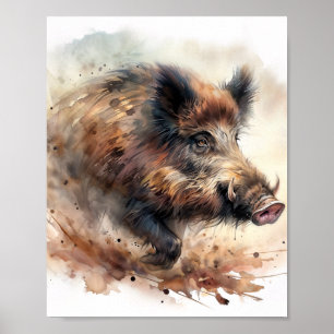 Wilde Zwijn Watercolor Poster – Natuur Kunstprint