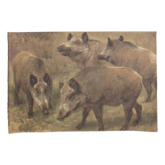 Wilde zwijnen in een graslandschap (door Rosa Bonh Kussensloop (Voorkant-Rechts)