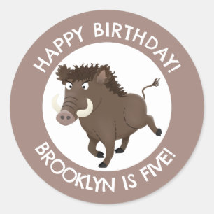 Wilde zwijnen razorback gepersonaliseerde cartoon  ronde sticker