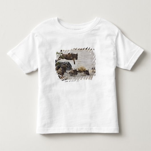 Wildebeest springt in de Mara rivier Kinder Shirts (Voorkant)