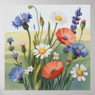 Wildebloemenweide Aquarel Poster