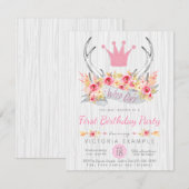 Wildebras Tribale Geweih Boho Prinses Uitnodiging (Voorkant / Achterkant)