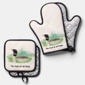 Wilderness Art Common Loon Bird vader van alle vad Ovenwant & Pannenlap Set (Voorkant / Achterkant)