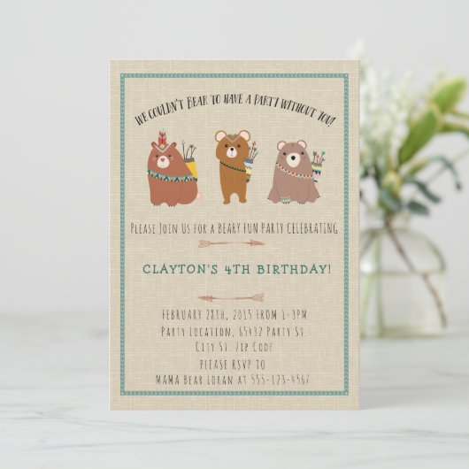 Wilderness, Boho Bears Invitations de fête d'anniv (Debout devant)