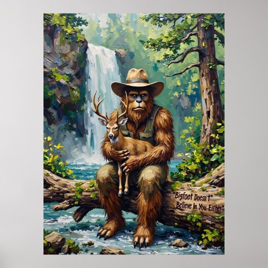 Wilderness Embrace: Sasquatch en het jonge hert Poster (Voorkant)