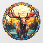 Wilderness Forest Moose Faux Stained Glass Raamsticker (Vel)