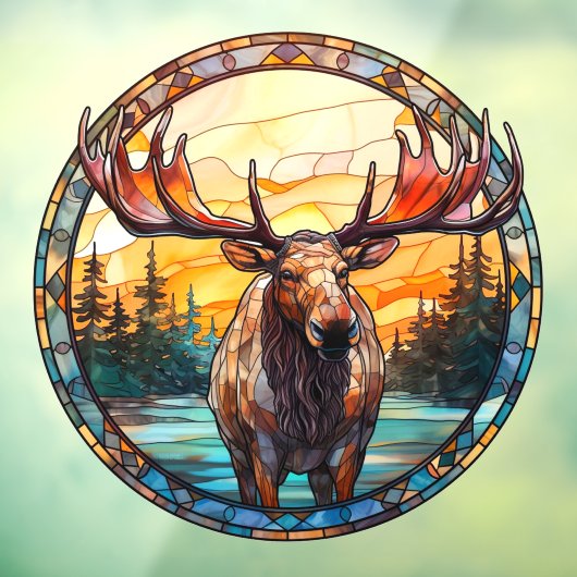 Wilderness Forest Moose Faux Stained Glass Raamsticker (Vel 3)