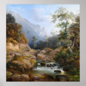 Wilderness Hikers Mountain Stream Waterfall Poster (Devant)