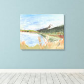 Wilderness Lake in de herfst Waterverf: Canvas Afdruk (Insitu (Houten vloer))