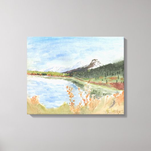Wilderness Lake in de herfst Waterverf: Canvas Afdruk (Voorkant)
