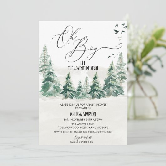 Wilderness Oh Boy Calligraphy Baby shower Kaart (Staand voorkant)