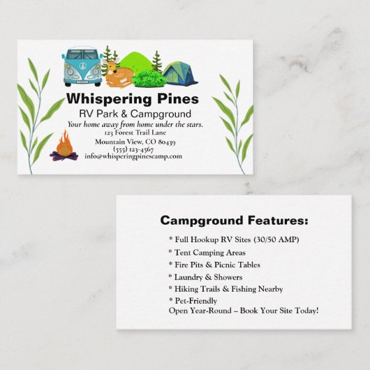 Wilderness RV Site Carte de contact avec Camper Va (Devant / Derrière)