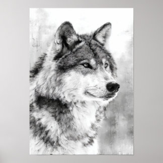 Wilderness Spirit - Grijze Wolf Fijne Kunstschets Poster