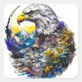 Wilderness Waterverf Forest Moon Eagle Vierkante Sticker (Voorkant)