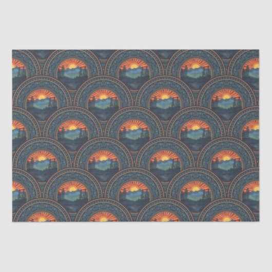 wildernis Sunset Mandala Art Deco Scallop Tissuepapier (Voorkant)