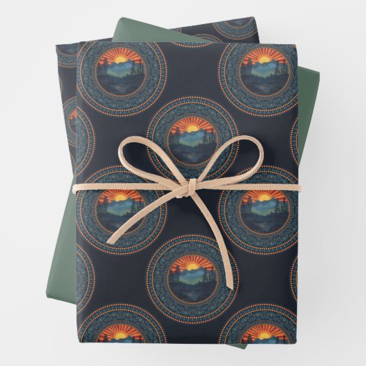wildernis zonsondergang Polka Dot Mandala Inpakpapier Vel (In situ)