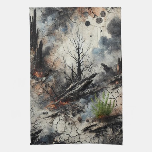 Wildfire Aftermath Artistique Serviette de cuisine (Vertical)