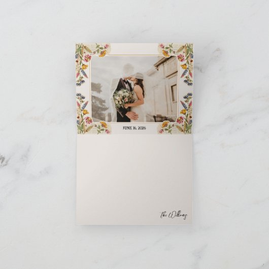 WildFlowe Garden Vintage bruiloft Bedankkaart (Binnen)