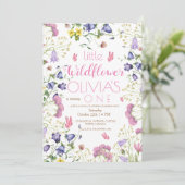 Wildflower 1e verjaardag script roze kaart (Staand voorkant)