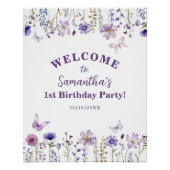 Wildflower 1e verjaardagsfeest welkomstbord perfect poster (Voorkant)
