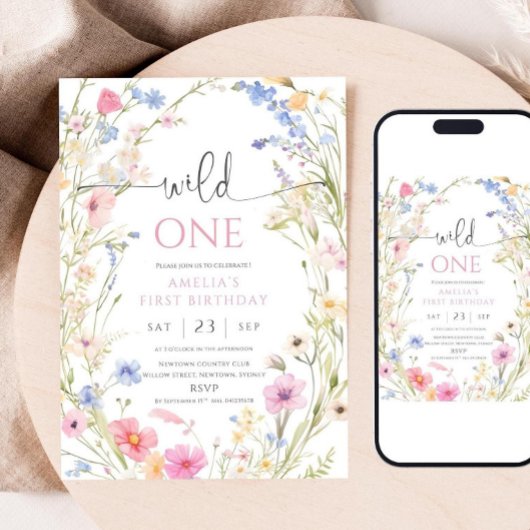 Wildflower 1st Birthday Invitation Template, Edita