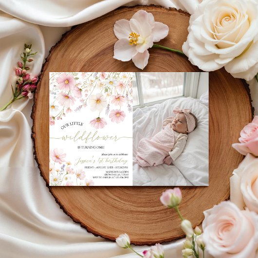 Wildflower 1st Birthday Photo Invitation