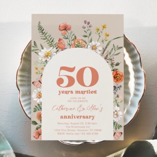 Wildflower 50e bruiloft Jubileum Uitnodiging