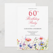 Wildflower 60ste verjaardagsfeestje kaart (Voorkant / Achterkant)