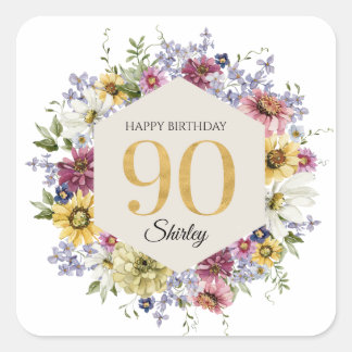 Wildflower 90th Birthday Personalized Vierkante Sticker