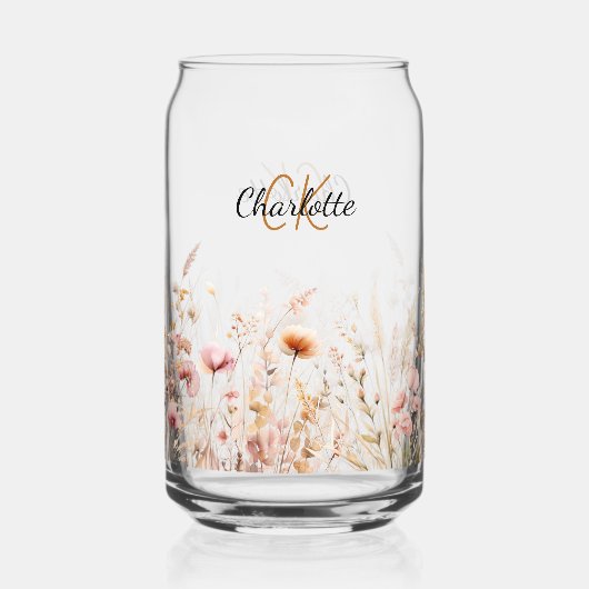 Wildflower aangepaste naam script monogram initial blikvorm glas (Achterkant)