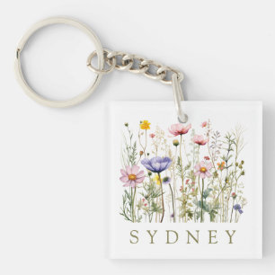 Wildflower aangepaste naam sleutelhanger