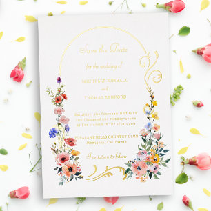Wildflower Arch Wedding Save the Date Folie Uitnodiging