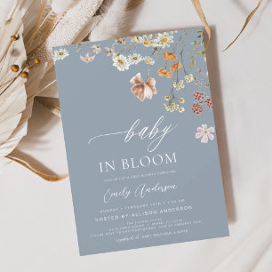 Wildflower Baby in Bloom Dusty Blue Shower Kaart