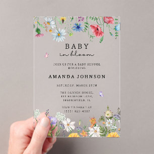 Wildflower Baby in Bloom Floral Garden Baby shower Acryl Uitnodigingen