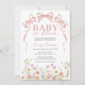 Wildflower Baby in Bloom Pink Bow Girl Shower Kaart (Voorkant)