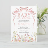 Wildflower Baby in Bloom Pink Bow Girl Shower Kaart (Staand voorkant)