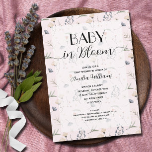 Wildflower Baby in Bloom Pink Girl Shower Kaart