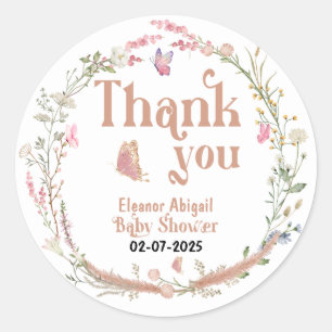 Wildflower Baby Meisje Douche Bedankt Custom Ronde Sticker