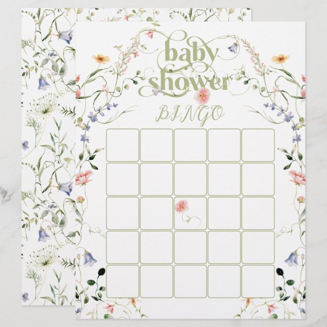 Wildflower Baby shower bingogame (Voorkant / Achterkant)