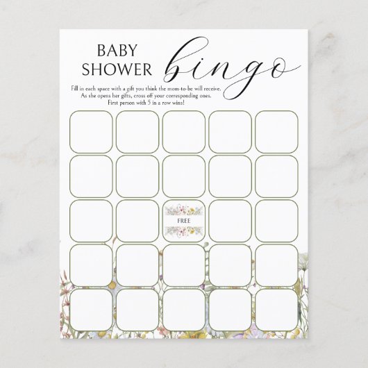 Wildflower Baby shower bingogame Flyer (Voorkant)