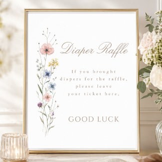 Wildflower Baby Shower Floral Diaper Raffle Sign Poster