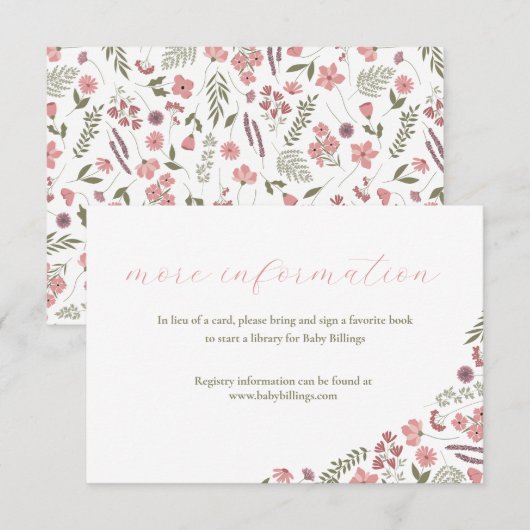 wildflower baby shower invitation insert - pink (Devant / Derrière)