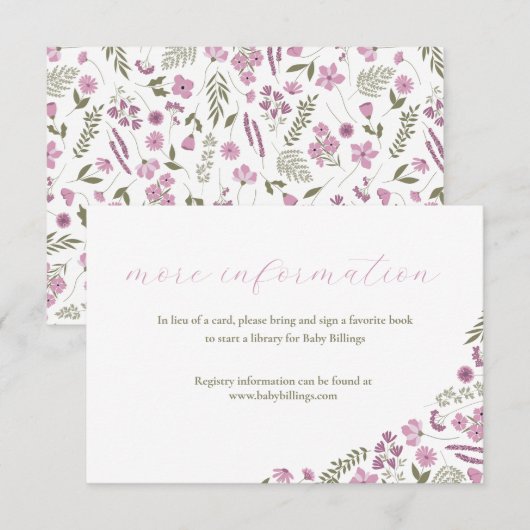 wildflower baby shower invitation insert - purple (Devant / Derrière)