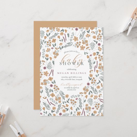 wildflower baby shower invitation - light orange (Devant/Arrière en situation)