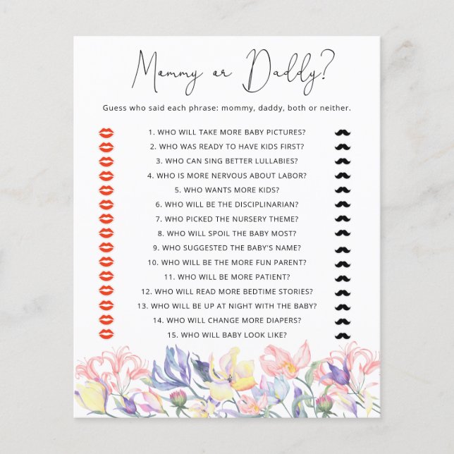 Wildflower baby shower Mama of Pappa spel (Voorkant)